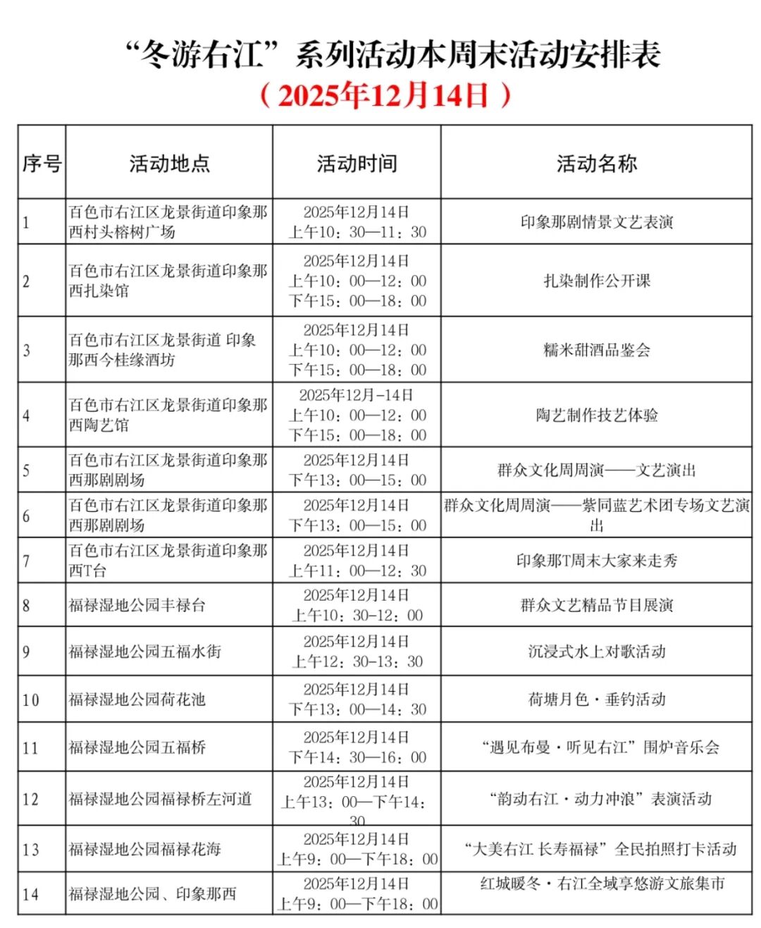 周末去哪玩？“冬游右江”系列活动安排表出炉→